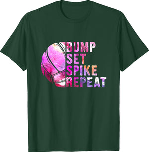 Bump Set Spike Repeat Volleyball Lover Athlete Sports Gift T-Shirt - T-Shirt | Forest