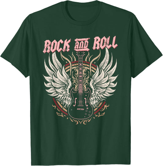 Rock & Roll Guitar Vintage ROCK Women Rock Band Music T-Shirt - T-Shirt | Forest