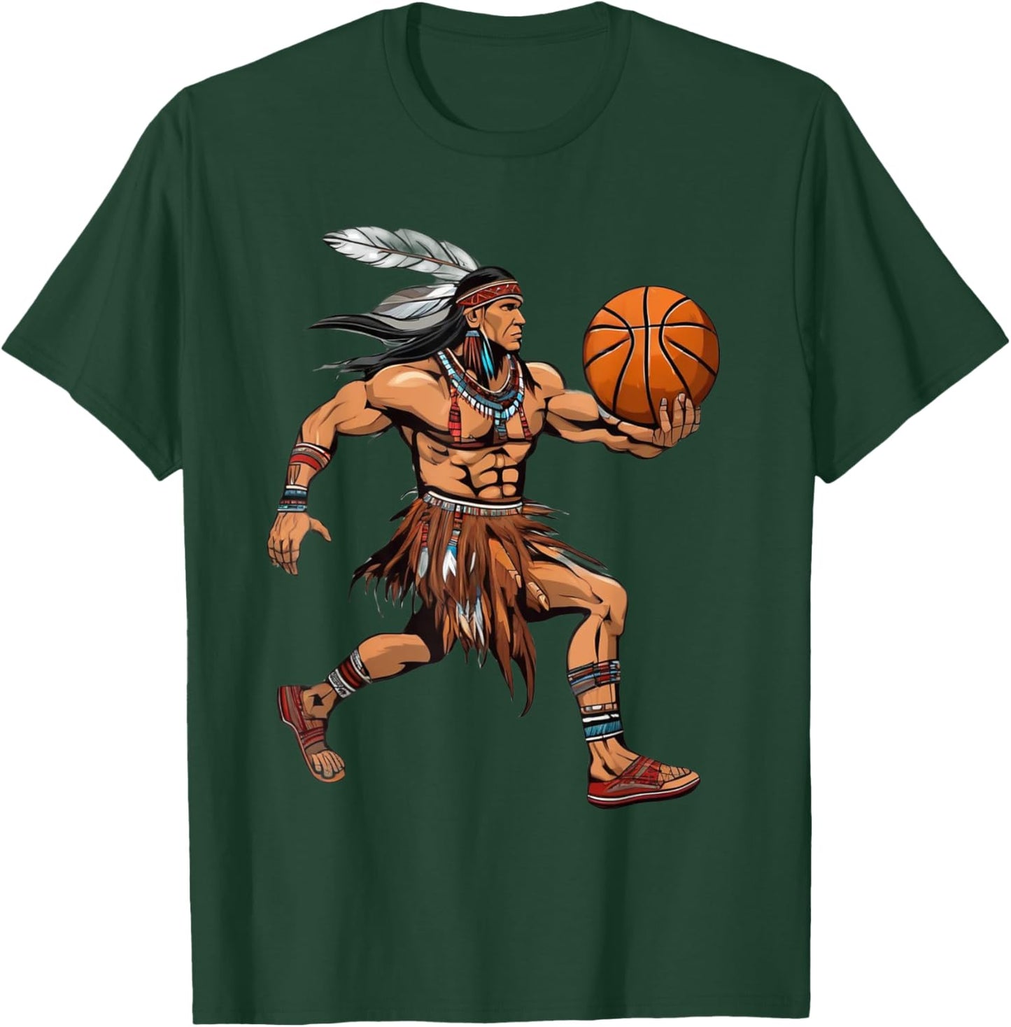 American Indian Basketball Tribe Team Match Rez Ball T-Shirt - T-Shirt | Forest