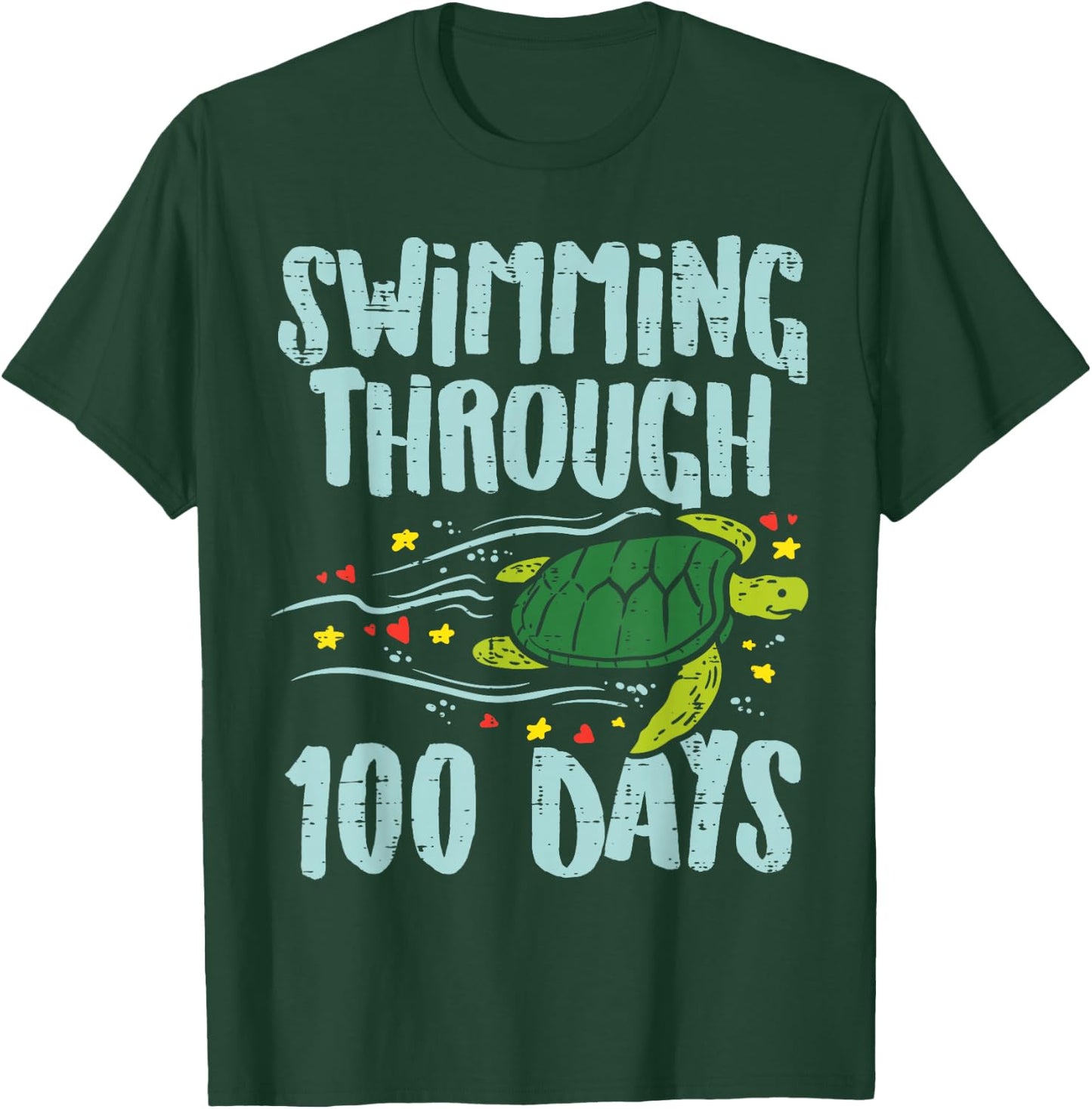 Swimming Through 100 Days Turtle 100th Day School Kids Gift T-Shirt - T-Shirt | Forest