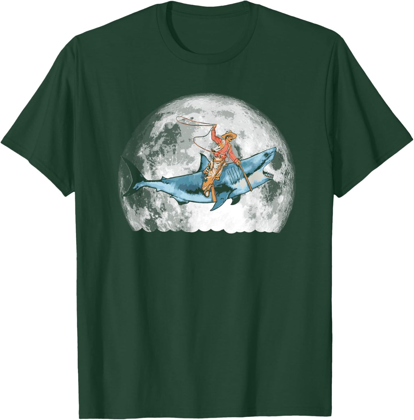 Shark Lover Rodeo Cowboy Riding Great White Vintage Funny T-Shirt - T-Shirt | Forest