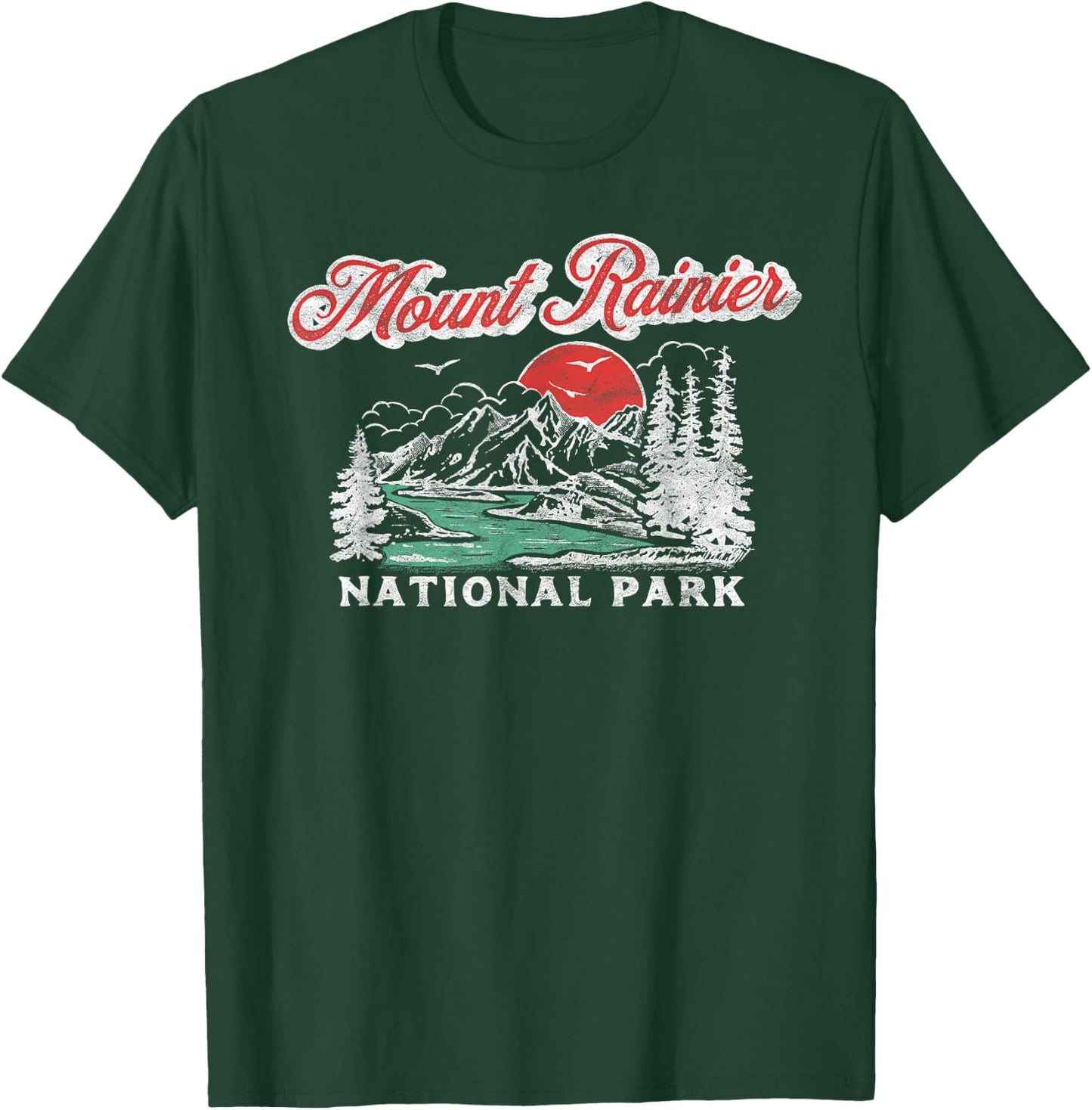 Mount Rainier National Park Retro 80's Mountains Graphic T-Shirt - T-Shirt | Forest