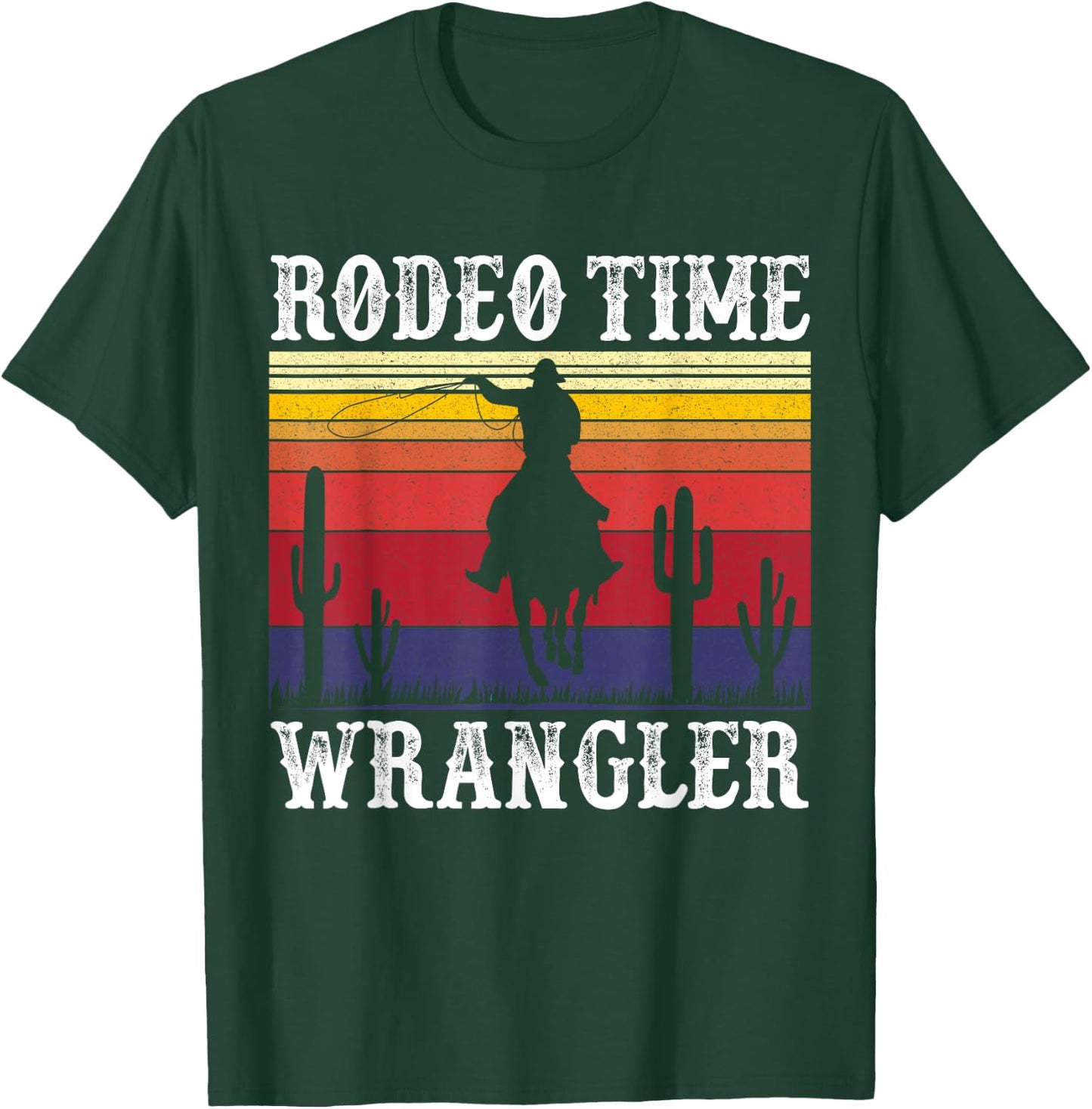 Rodeo Time Cowboy Lasso Wranglers Horse Retro Vintage Sunset T-Shirt - T-Shirt | Forest