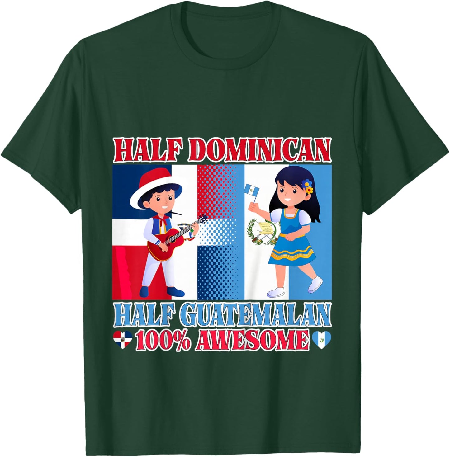 Half Guatemalan Half Dominican Republic Flag Toddler Girls T-Shirt - T-Shirt | Forest