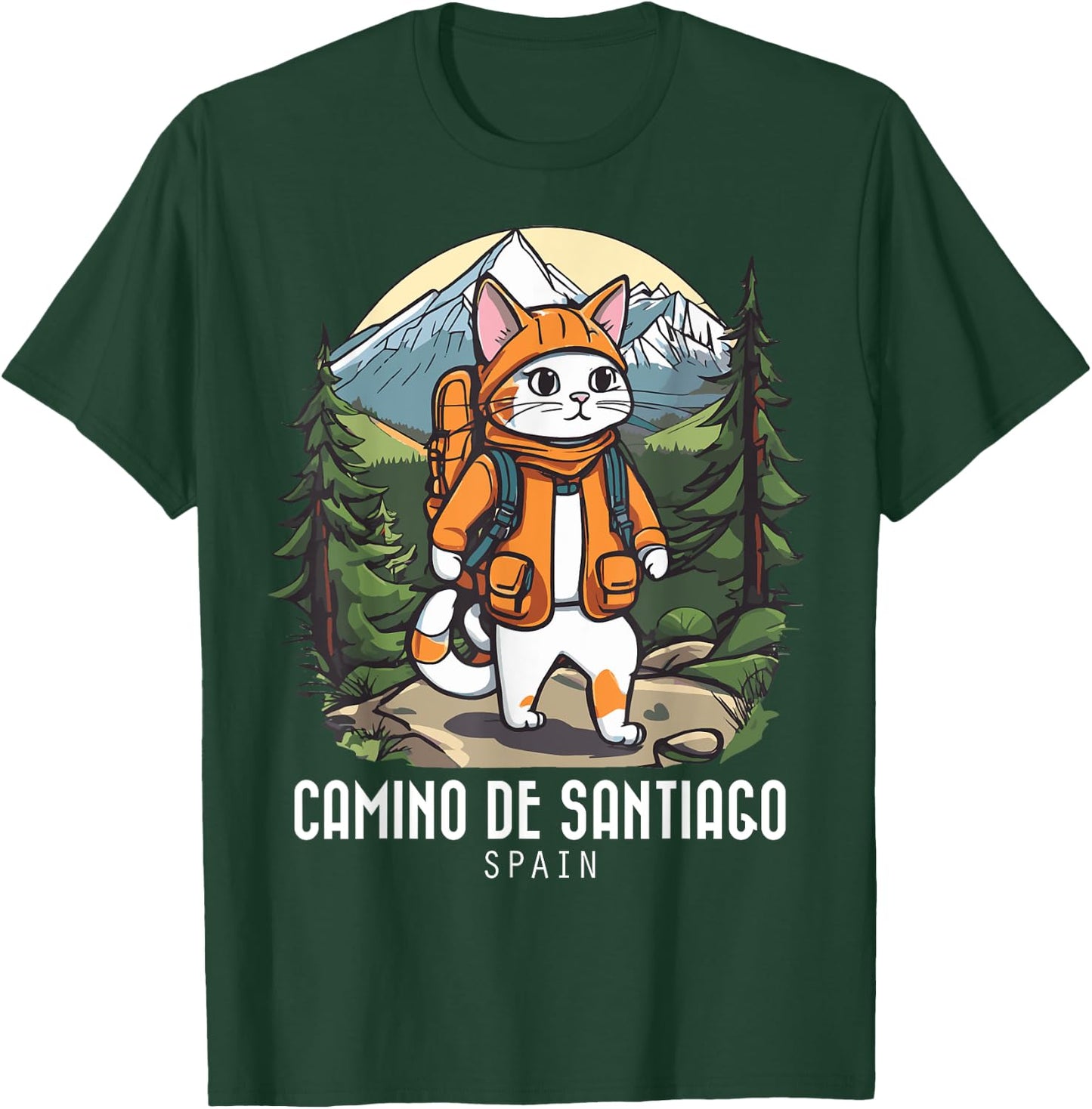 Cat Hiking Camino De Santiago Spain Souvenir Retro Mountain Women T-Shirt - T-Shirt | Forest