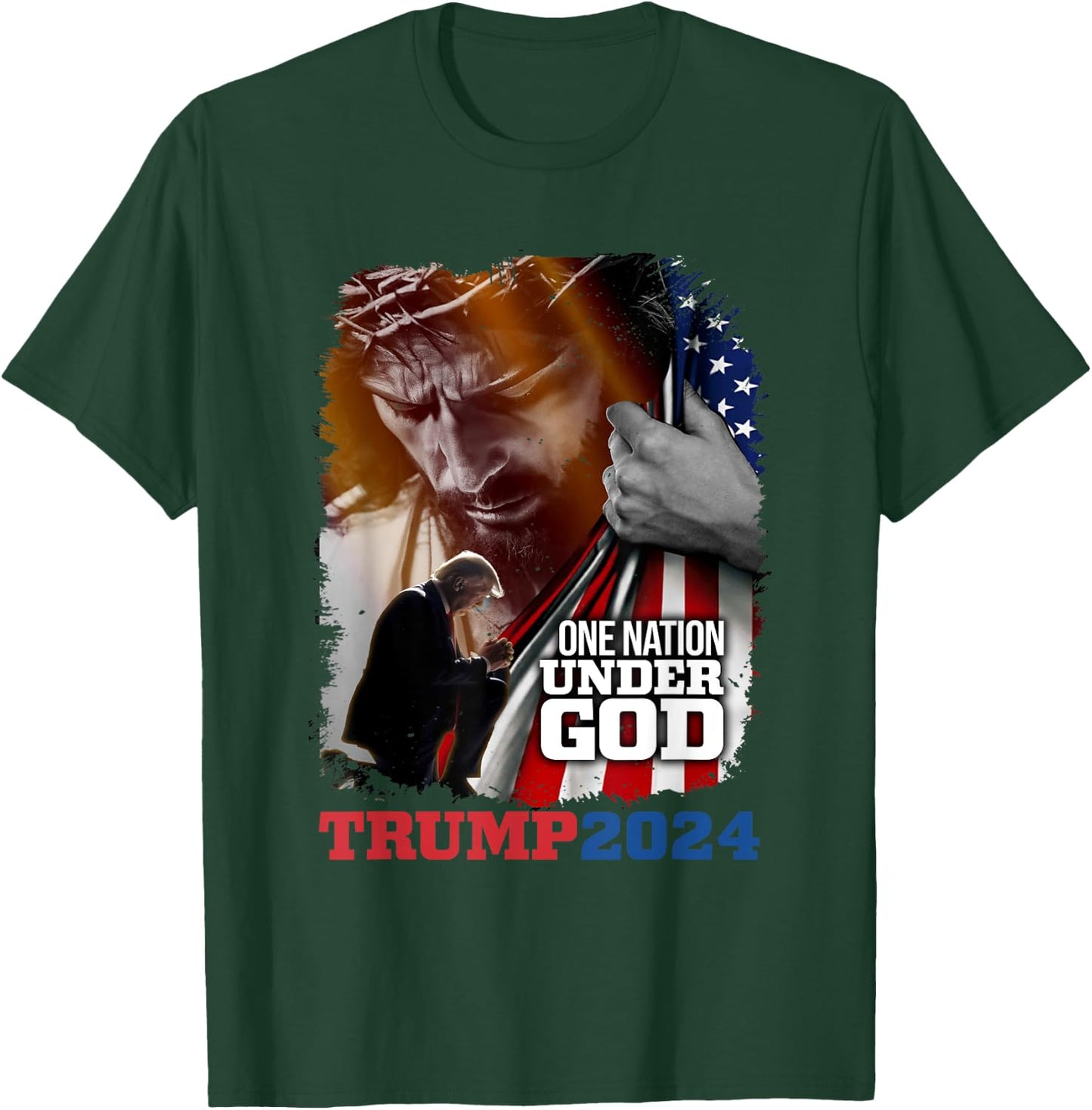 One Nation Under God President Trump 2024 America Christian T-Shirt - T-Shirt | Forest