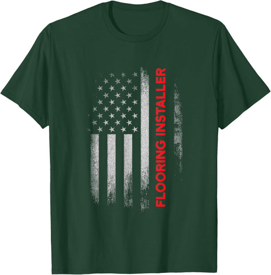 Flooring Installer Contractor USA Flag Floor Installation T-Shirt - T-Shirt | Forest