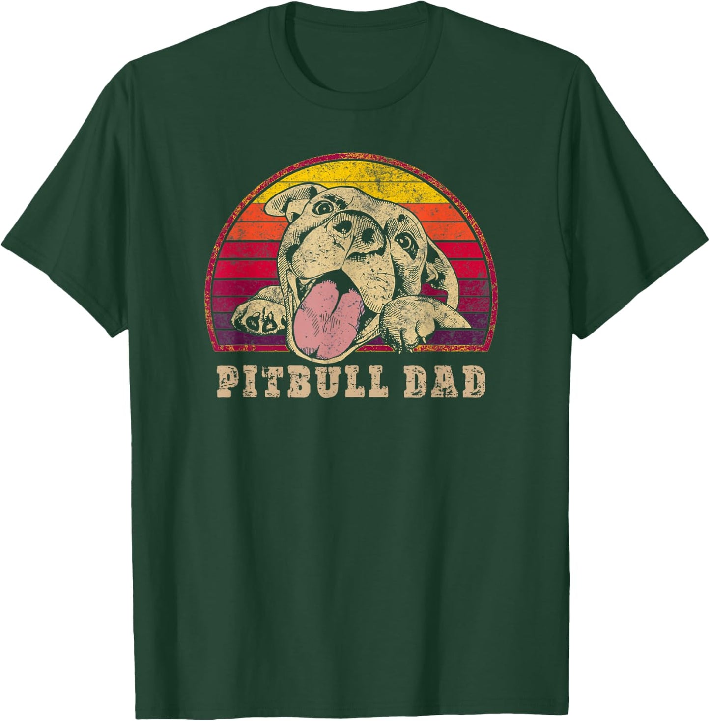 Pitbull Dad - Vintage Smiling Pitbull on Sunset T-Shirt - T-Shirt | Forest