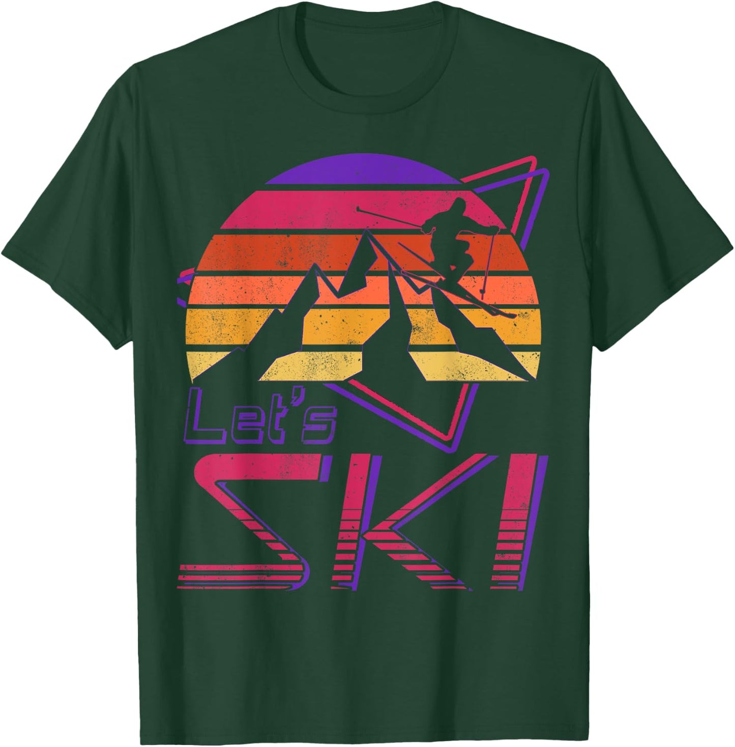 Retro Let's Ski Vintage 80s 90s Snow Skiing T-Shirt - T-Shirt | Forest