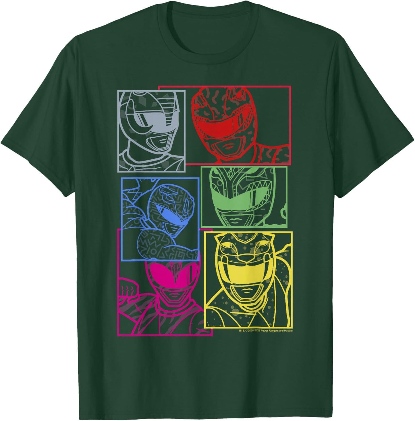 Power Rangers Group Shot Color Silhouette Line Art Panels T-Shirt - T-Shirt | Forest