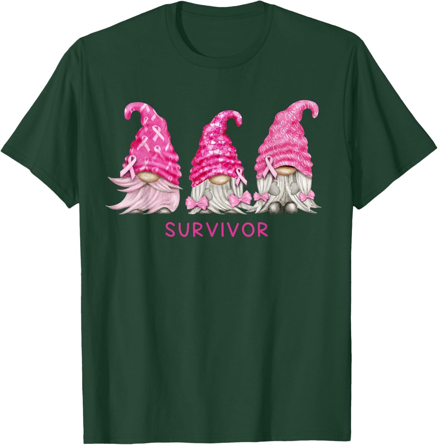 Gnome Breast Cancer Survivor Pink October Ribbon Awareness T-Shirt - T-Shirt | Forest