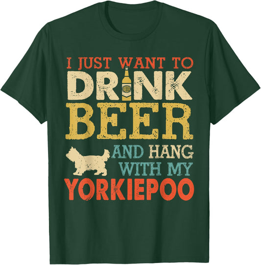 Yorkiepoo Dad Drink Beer Hang With Dog Funny Men Vintage T-Shirt - T-Shirt | Forest