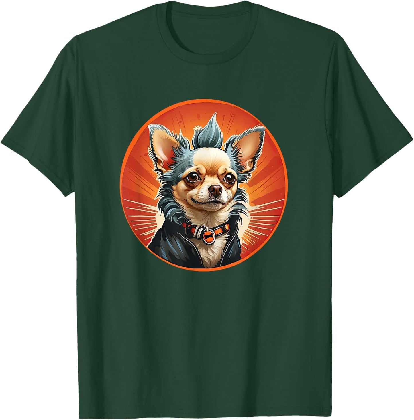 Punk Chihuahua Mohawk Motorcycle Jacket Treat Bone Rock Dad T-Shirt - T-Shirt | Forest