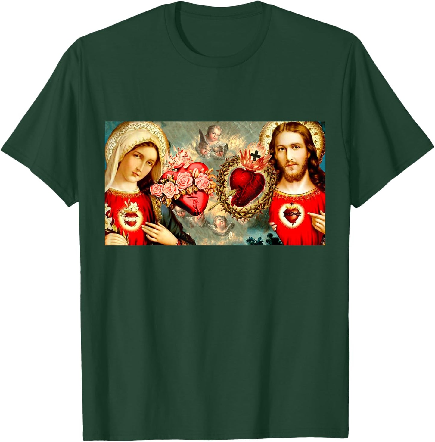 Immaculate Heart of Mary and Sacred Heart of Jesus T-Shirt - T-Shirt | Forest