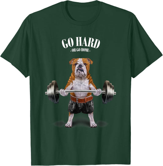 Bulldog Dog Weightlifting in Fitness Gym T-Shirt - T-Shirt | Forest