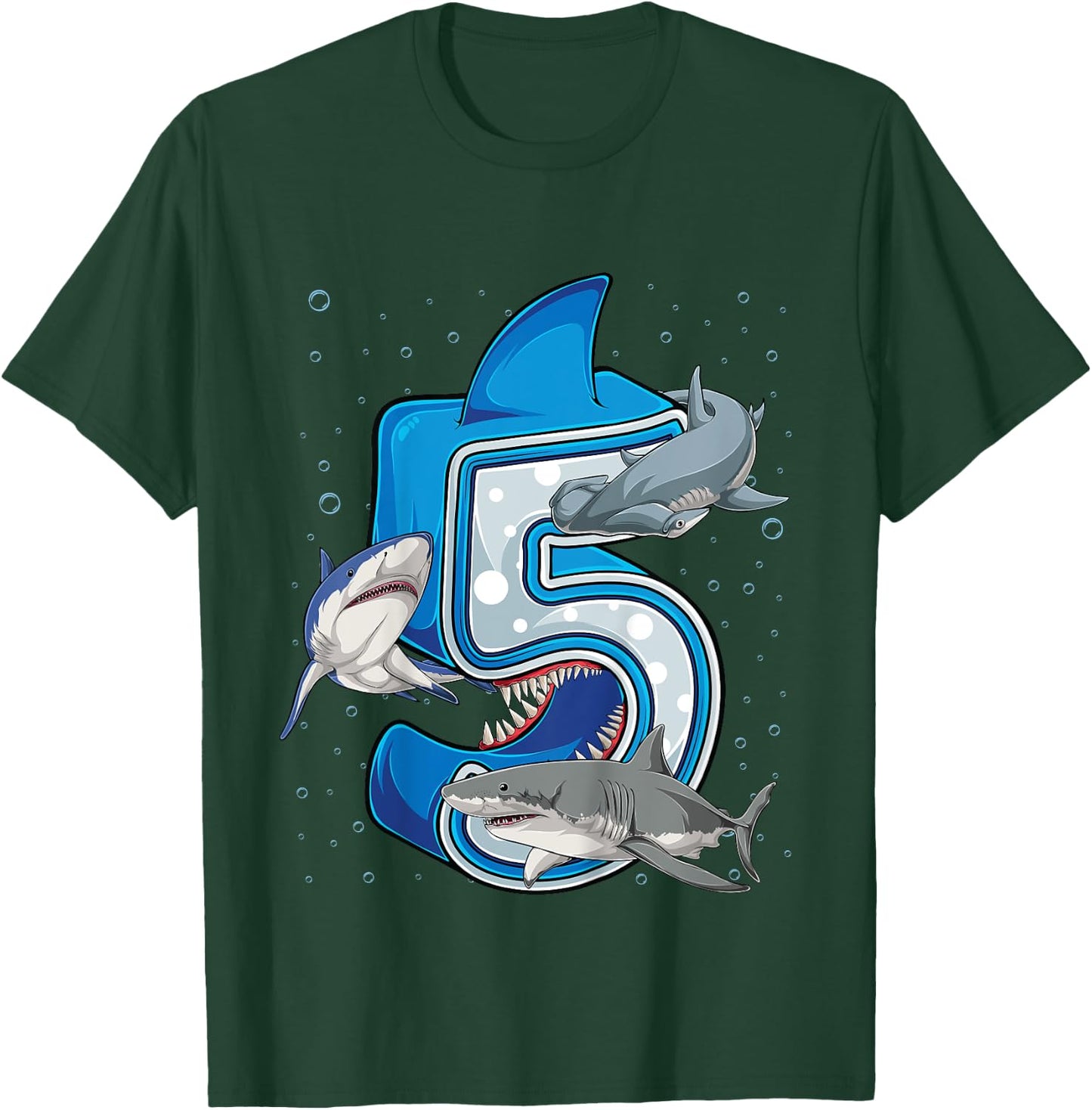 5th Birthday Boys Shark 5 years Old Ocean Shark B-day T-Shirt - T-Shirt | Forest