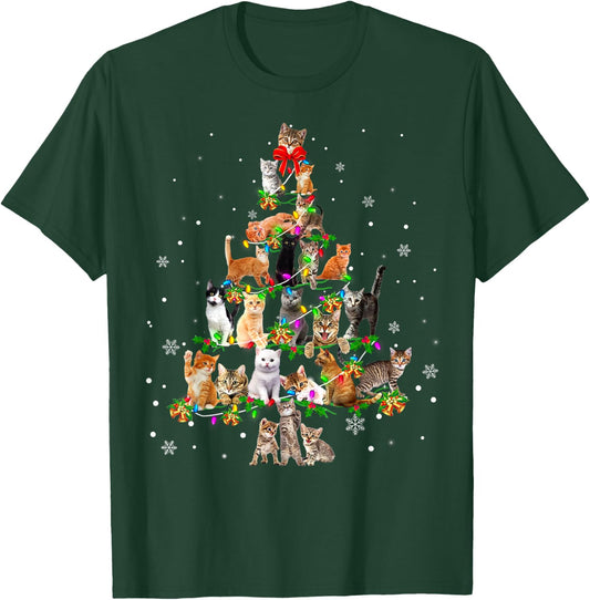 Cat Christmas Tree Ornament Decor Xmas For Cat Mom Cat Dad T-Shirt - T-Shirt | Forest