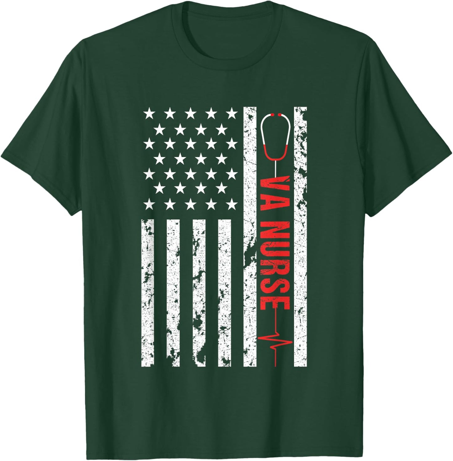VA Nurse Vintage Patriotic American Flag USA 4th of July T-Shirt - T-Shirt | Forest
