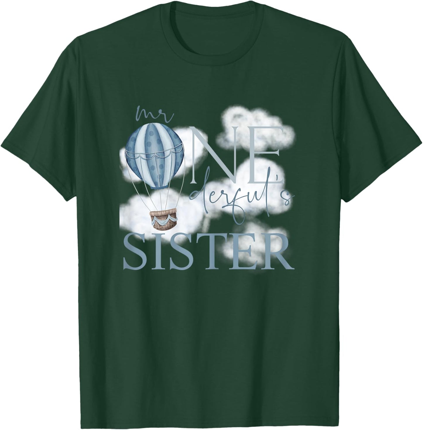 Sister of Mr Onederful Hot Air Balloon Blue 1st Birthday Boy T-Shirt - T-Shirt | Forest