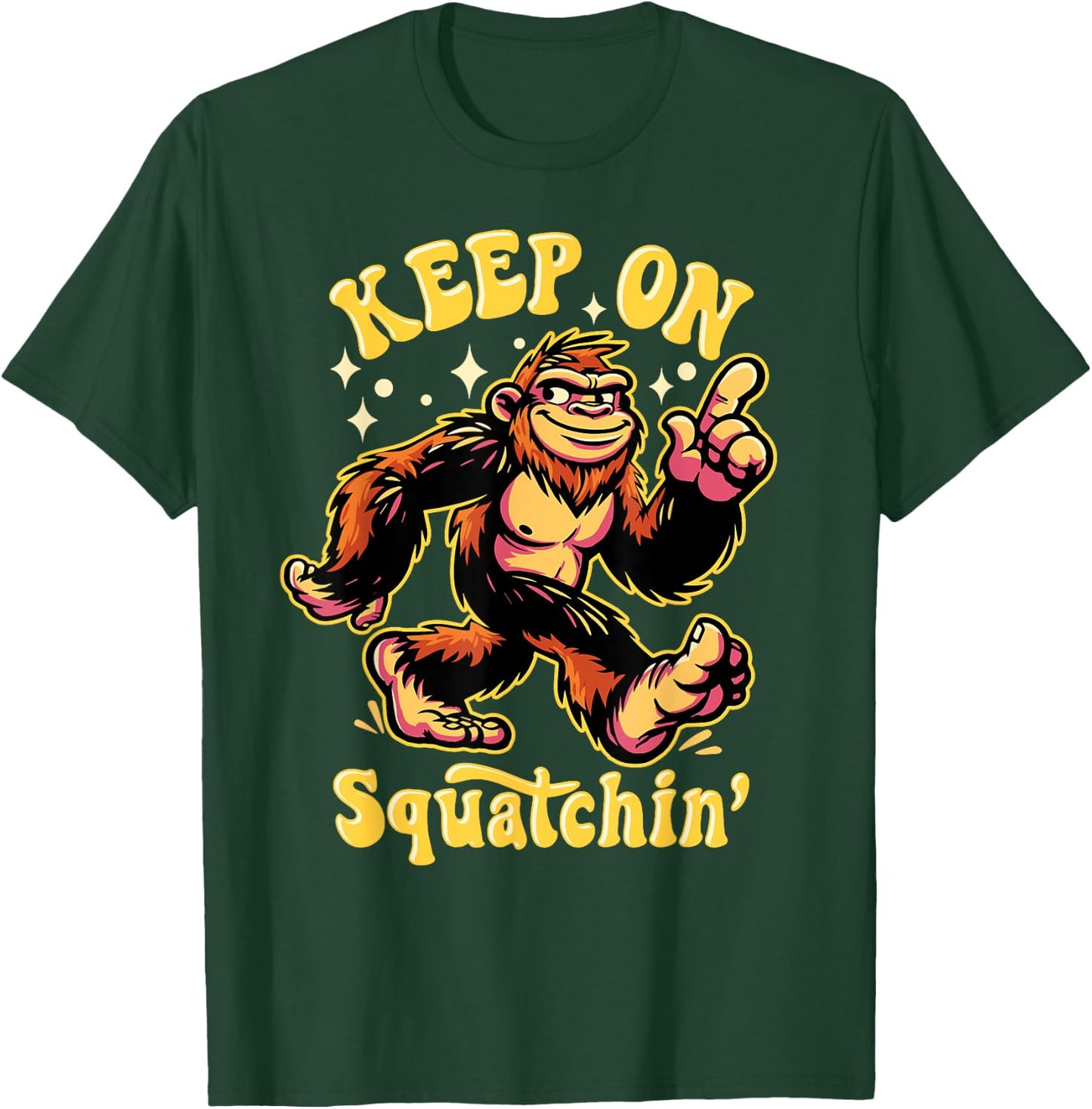 Gone Squatchin' Retro Bigfoot Hunter Graphic T-Shirt - T-Shirt | Forest