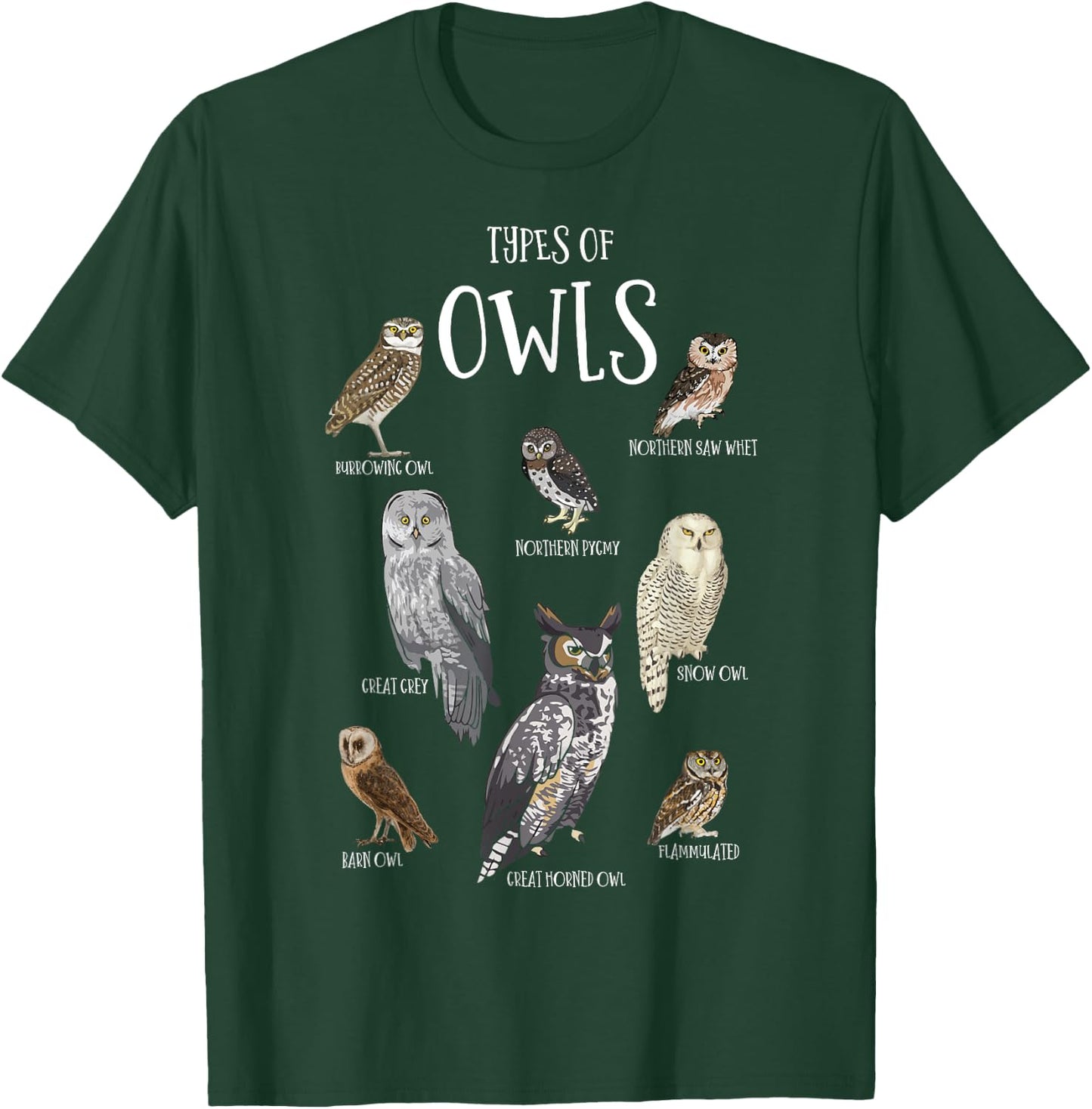 Types of Owls Shirt Educational Cute Owl Lover T-Shirt - T-Shirt | Forest