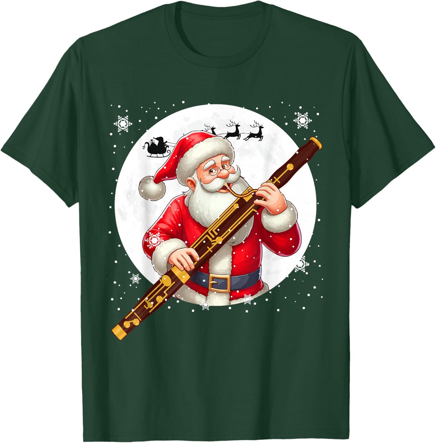 Santa Playing Bassoon Xmas Moon Costume Instrument Music T-Shirt - T-Shirt | Forest