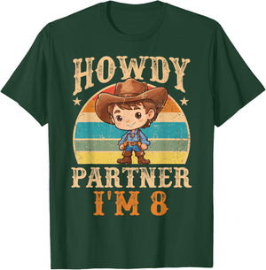 Howdy Partner I'm 8 Cowboy 8th Birthday Country Western Boy T-Shirt - T-Shirt | Forest