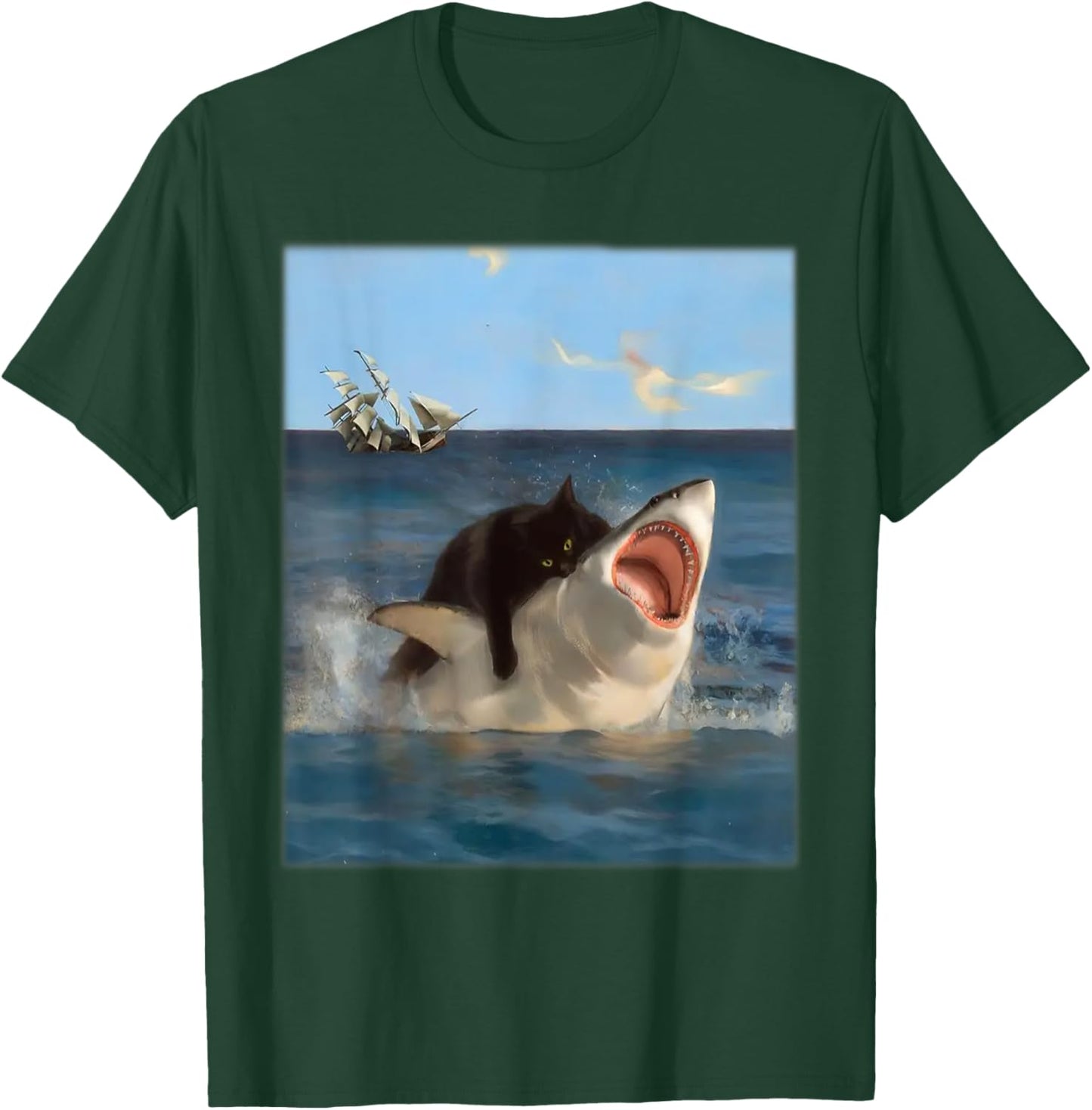 Eagerlys Funny Shark And Black Cat Ocean - Black Cat Bite T-Shirt - T-Shirt | Forest
