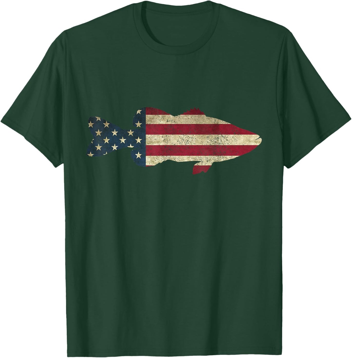 Bass Fishing American Flag Vintage Patriotic Angler T-Shirt - T-Shirt | Forest
