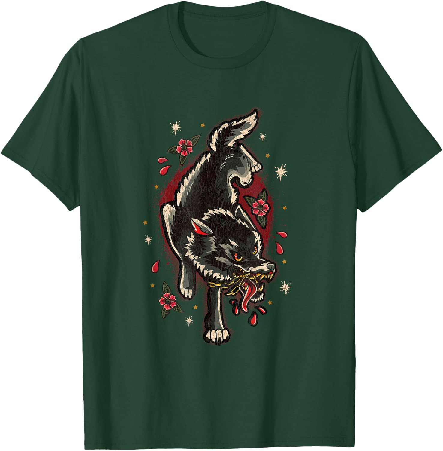 Traditional Style Full Body Wolf Tattoo T-Shirt - T-Shirt | Forest