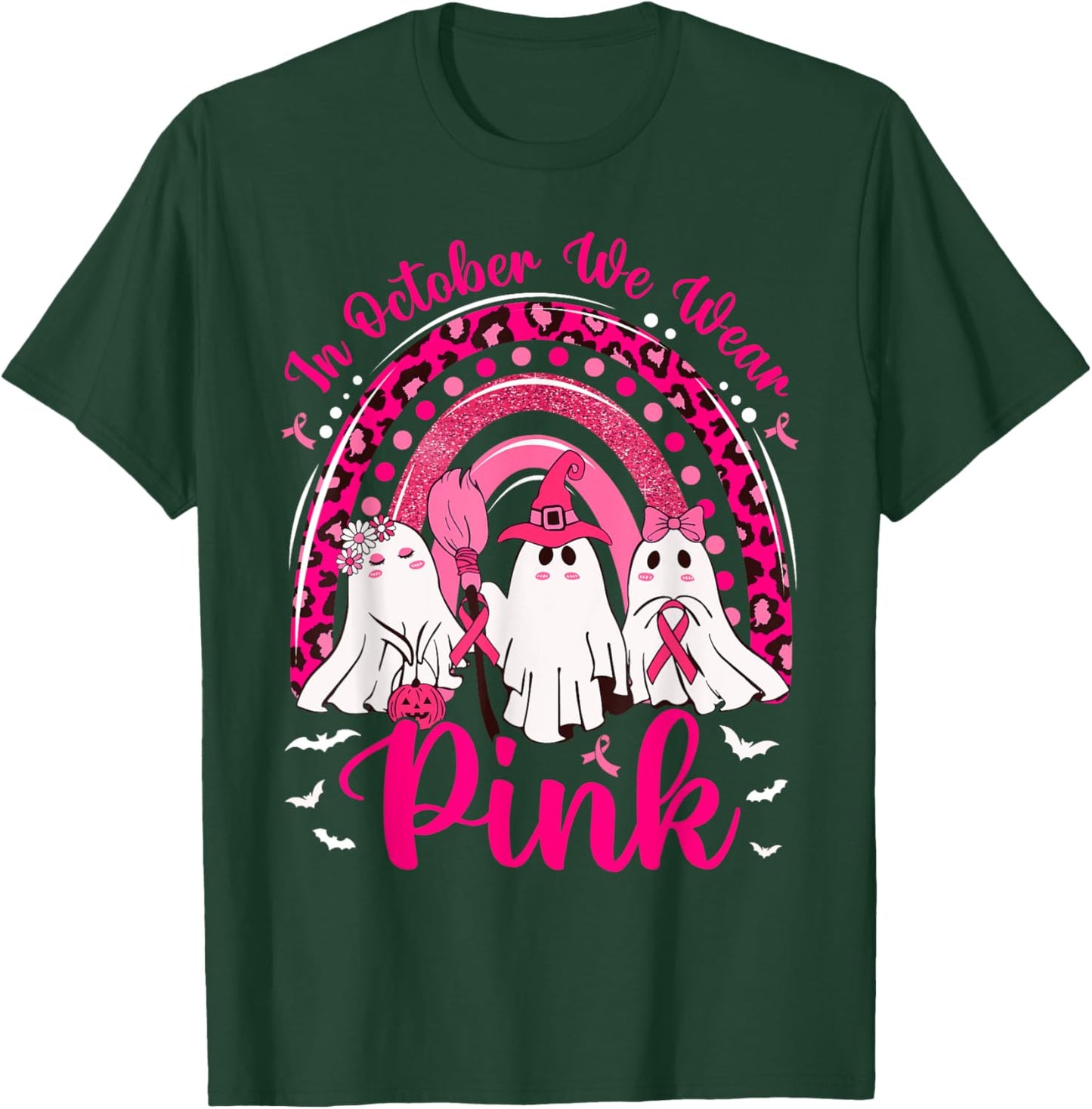 In October We Wear Pink Nurse Ghost Breast Cancer Halloween T-Shirt - T-Shirt | Forest