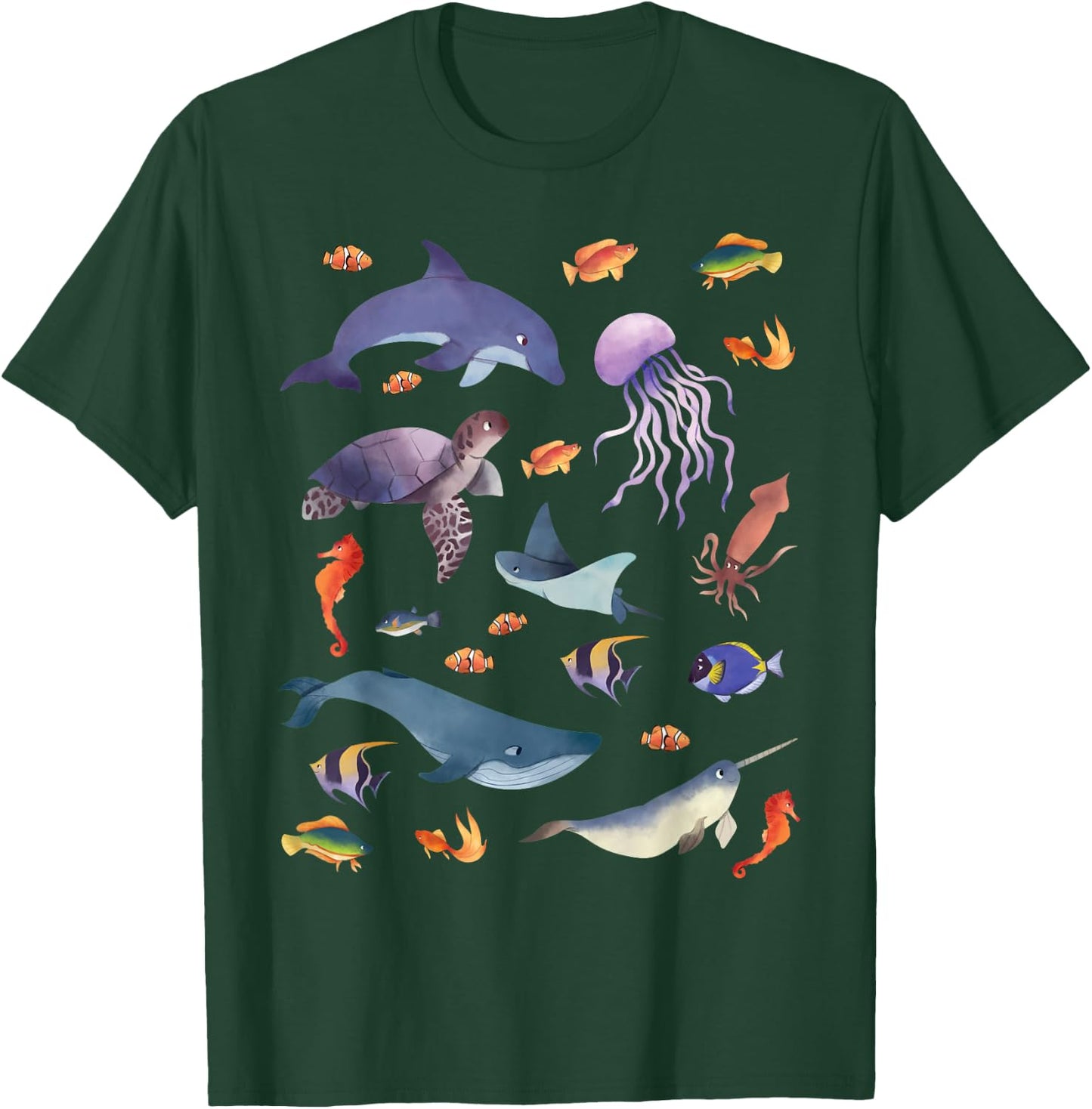 Ocean Life Love Sea Dolphin Turtle Jellyfish Whale Fishes T-Shirt - T-Shirt | Forest