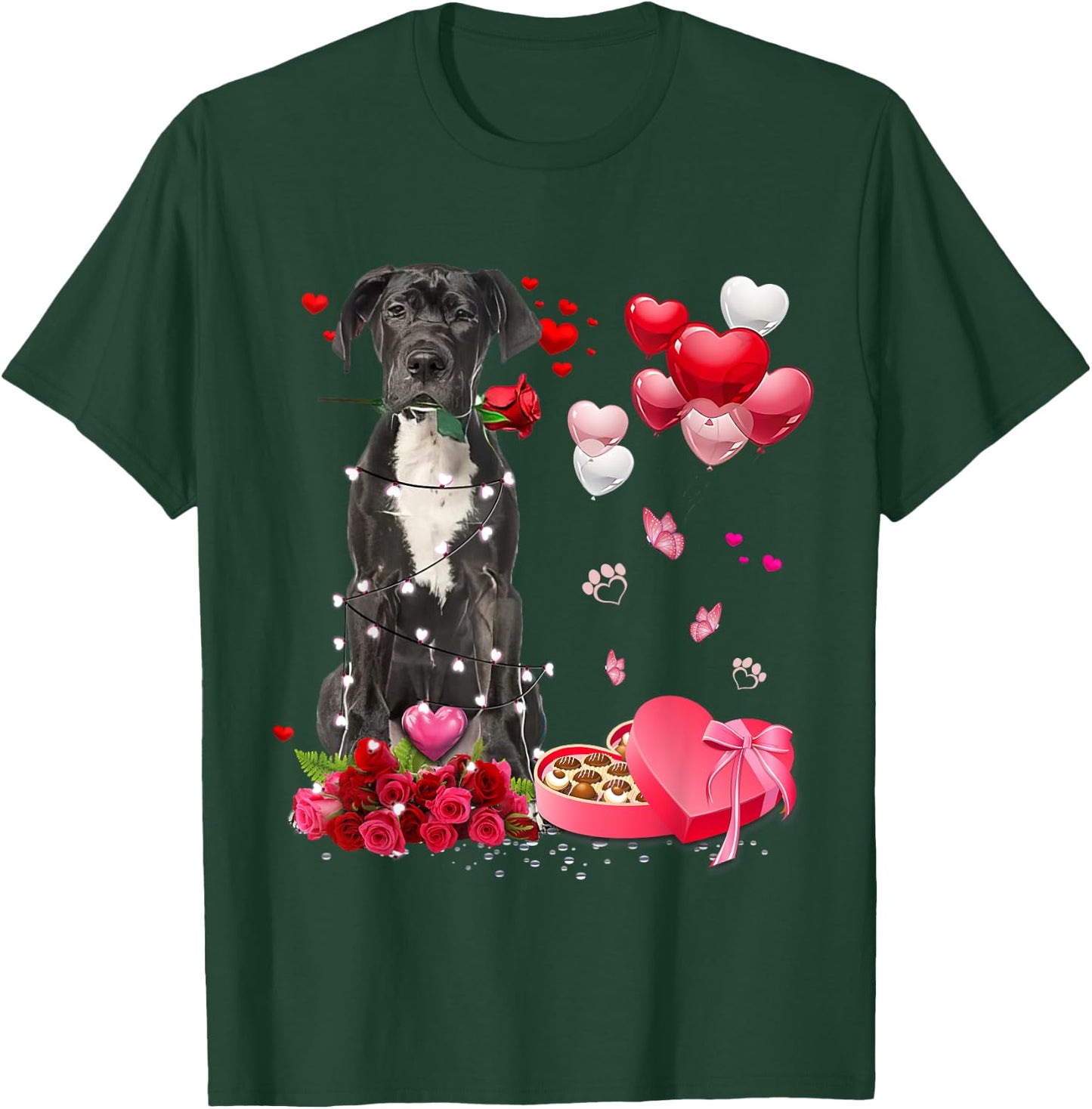 Funny Great Dane Rose Heart Happy Valentine Day Dog Mom T-Shirt - T-Shirt | Forest