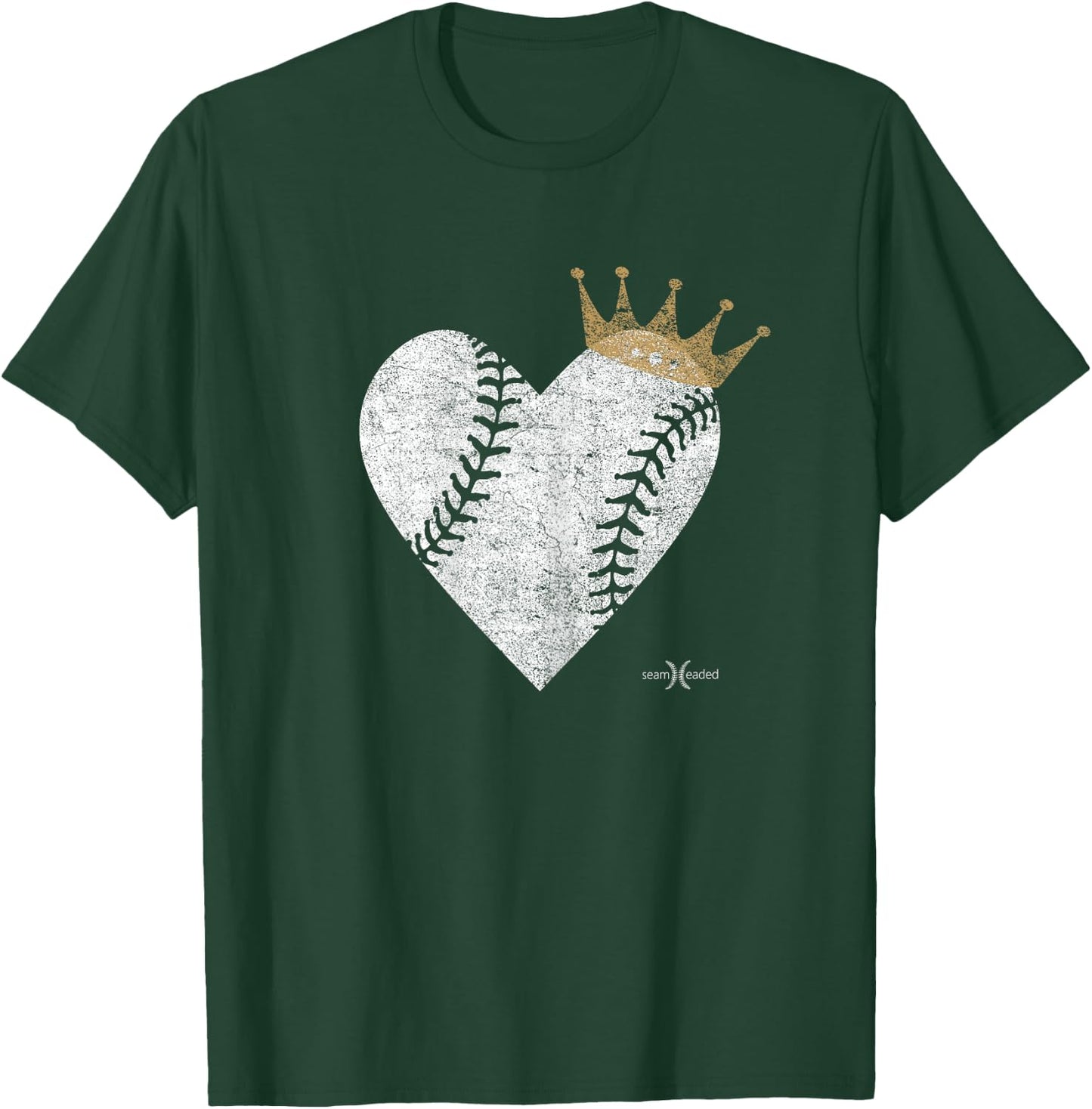 Vintage Baby Blue Royal Baseball Heart with Crown T-Shirt - T-Shirt | Forest