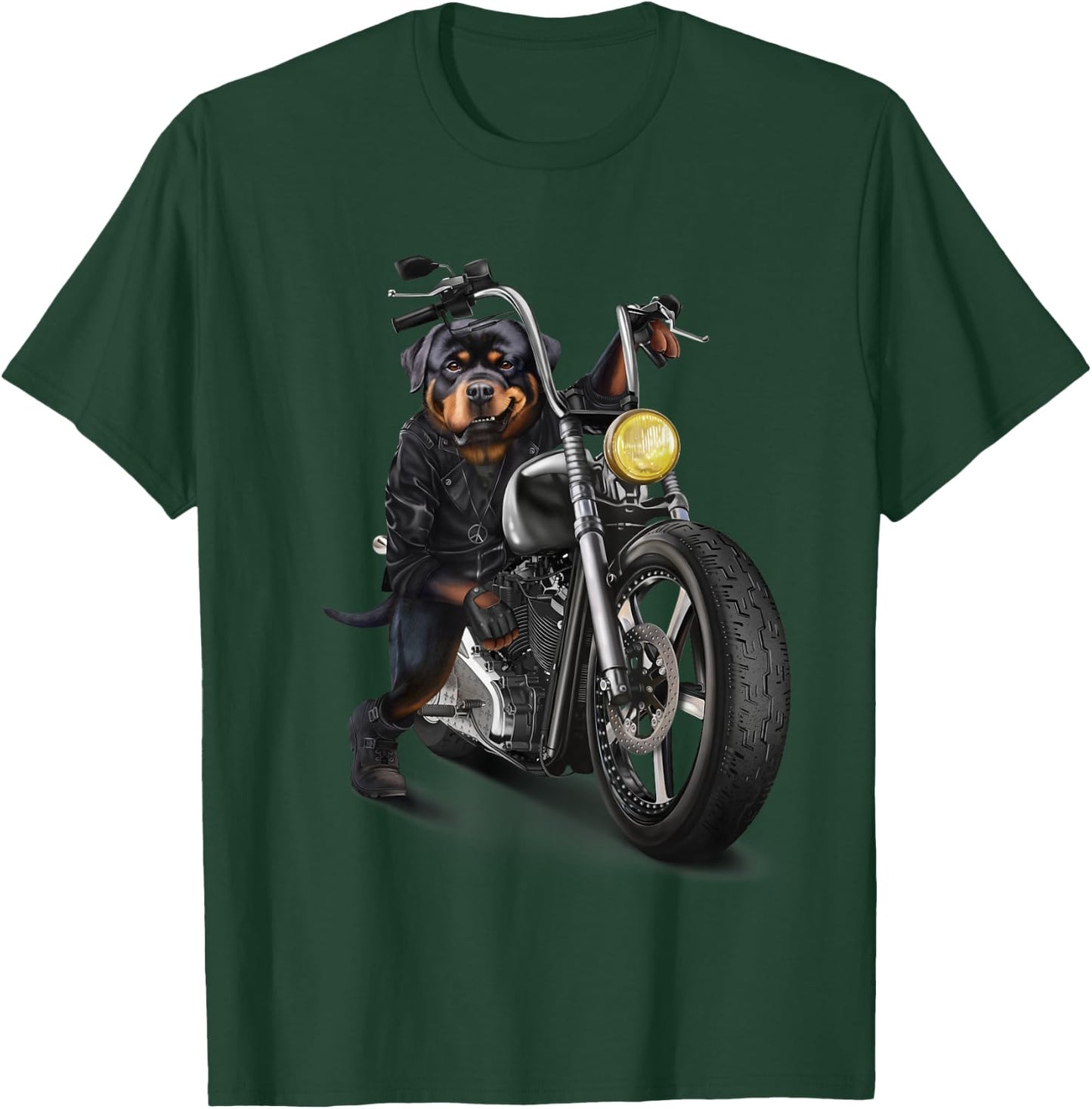 Rottweiler Dog Biker on a Classic Chopper Motorcycle Women Girls Kids T-Shirt - T-Shirt | Forest