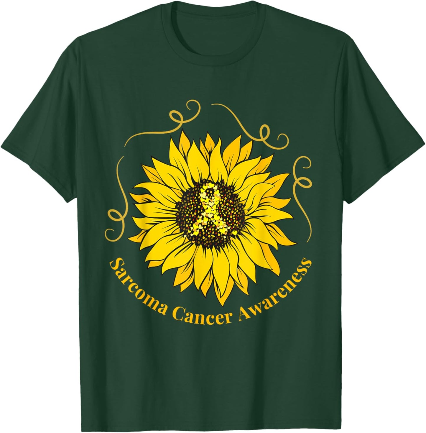Sarcoma Cancer Awareness Sunflower Yellow Ribbon Support T-Shirt - T-Shirt | Forest