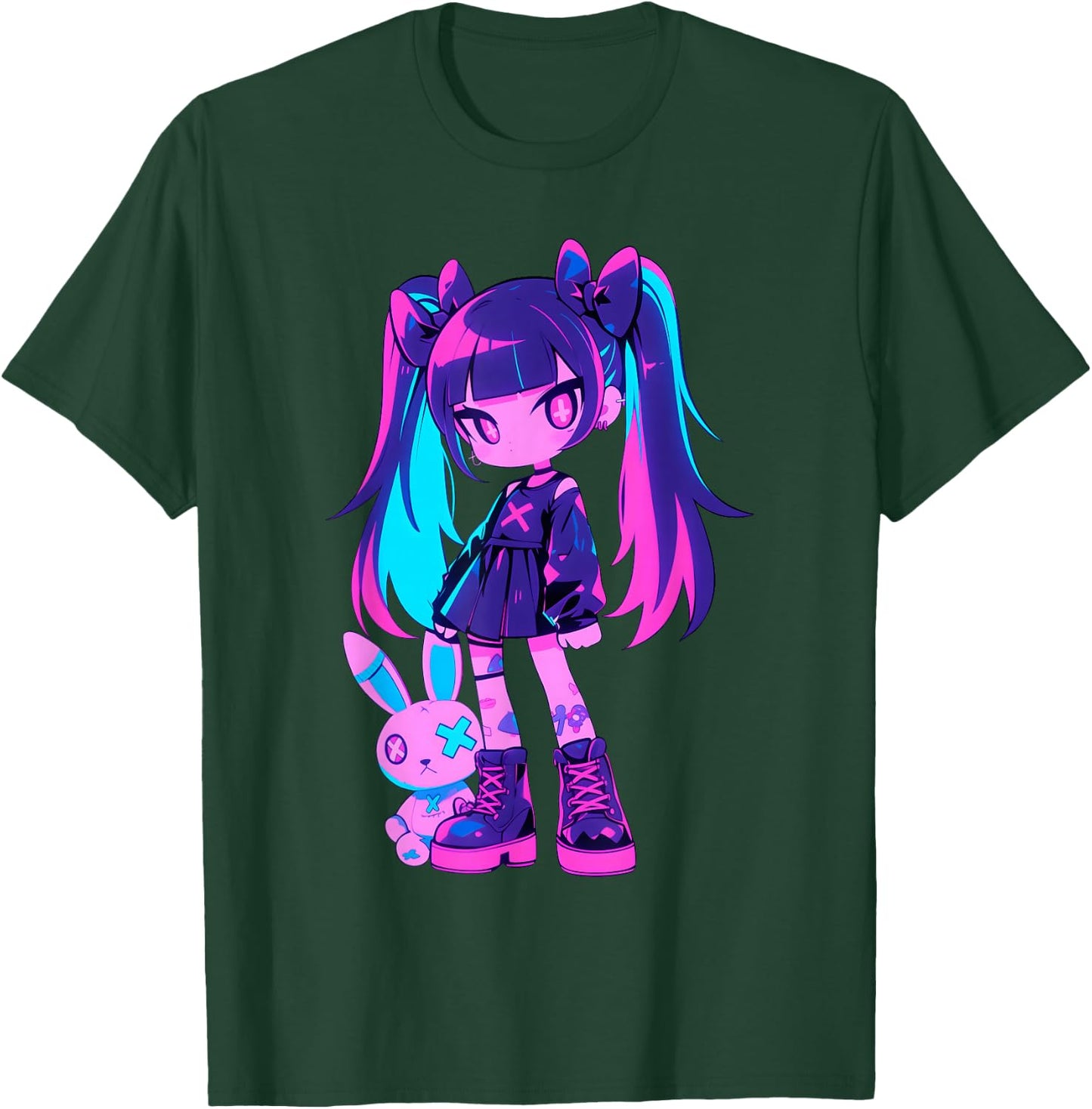 Cute E-Girl Anime Girl Grunge Goth Bunny Gothic Outfit T-Shirt - T-Shirt | Forest