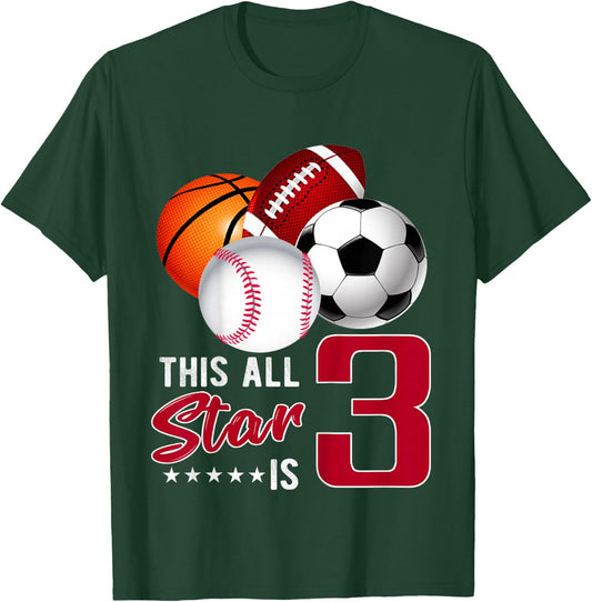 This All Star is 3 Years Old Gift Kids Birthday T-Shirt - T-Shirt | Forest