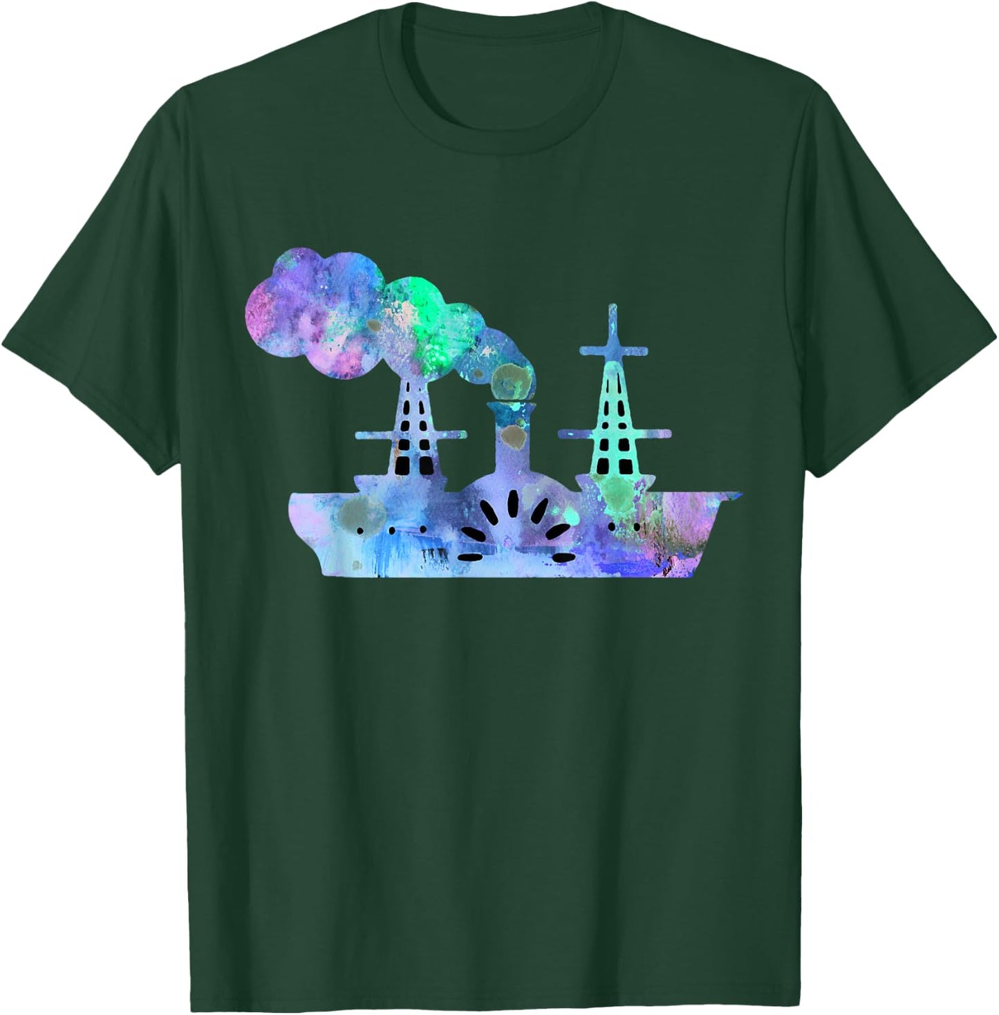 River Steam Boat Watercolor Design T-Shirt - T-Shirt | Forest