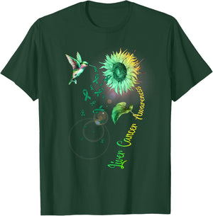 Liver Cancer Sunflower Hummingbird T-Shirt - T-Shirt | Forest