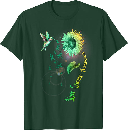 Liver Cancer Sunflower Hummingbird T-Shirt - T-Shirt | Forest