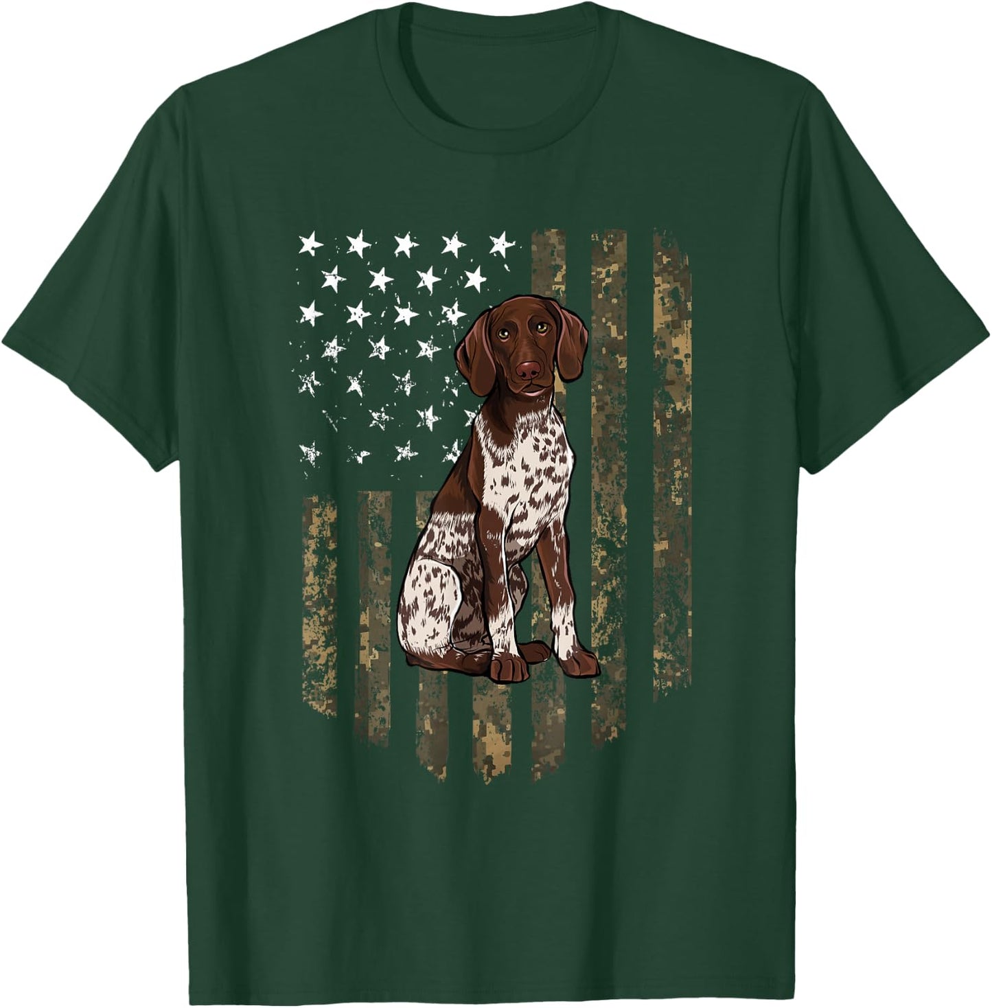 Camo American Flag German Shorthaired Pointer 4th of July T-Shirt - T-Shirt | Forest