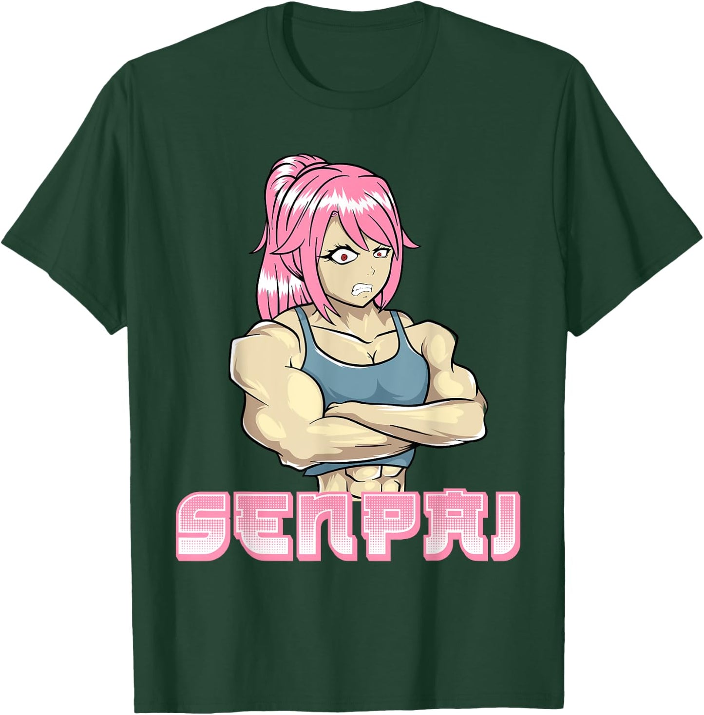 Senpai Muscle Muscular Girl Gym Workout Manga Japanese Anime T-Shirt - T-Shirt | Forest