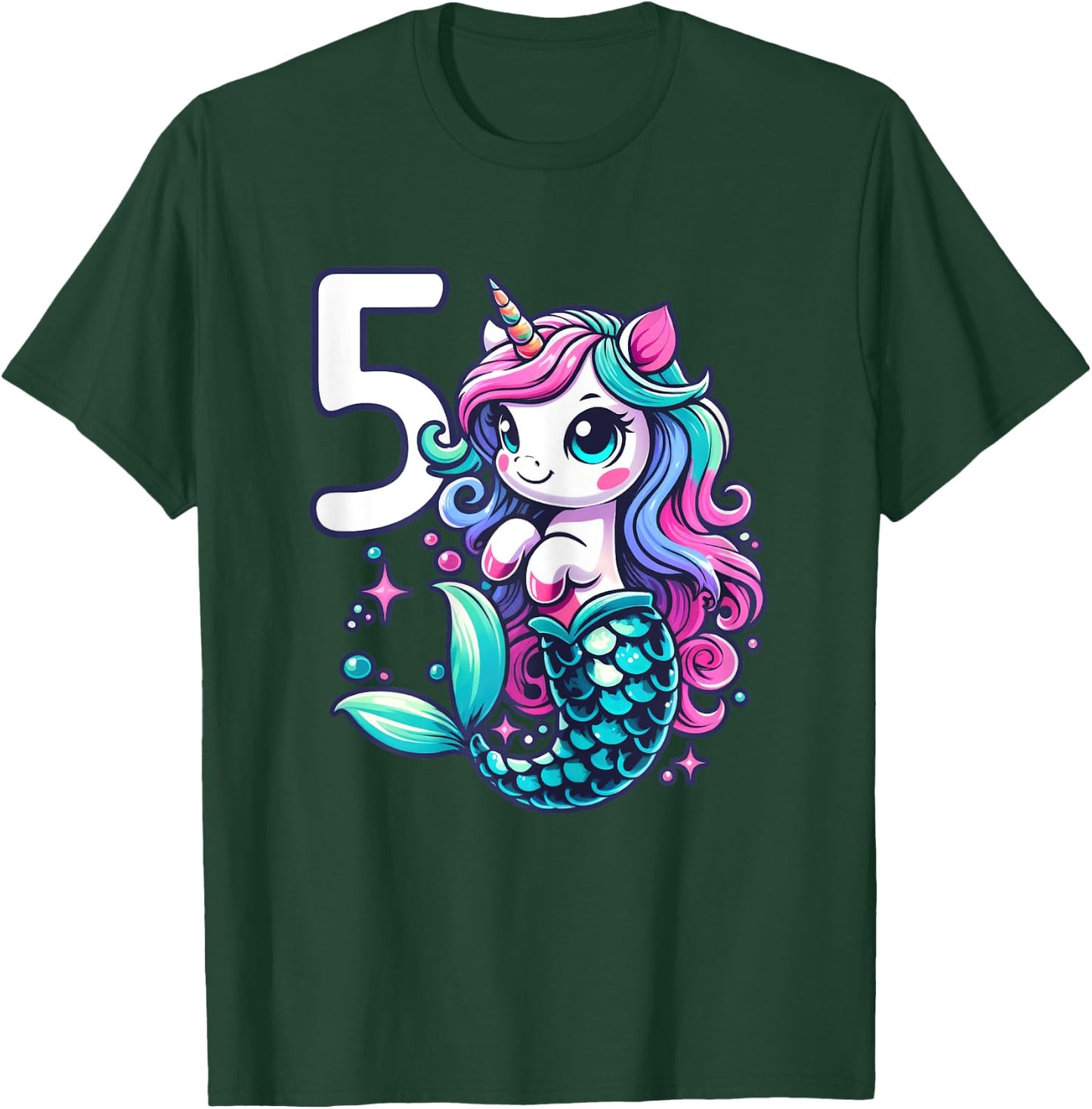 Unicorn Mermaid 5th Birthday 5 Year Old Party Girls Outfit T-Shirt - T-Shirt | Forest