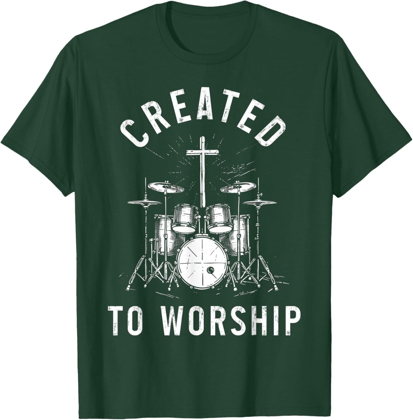 Christian Drummer Created To Worship Faith Cross Jesus T-Shirt - T-Shirt | Forest