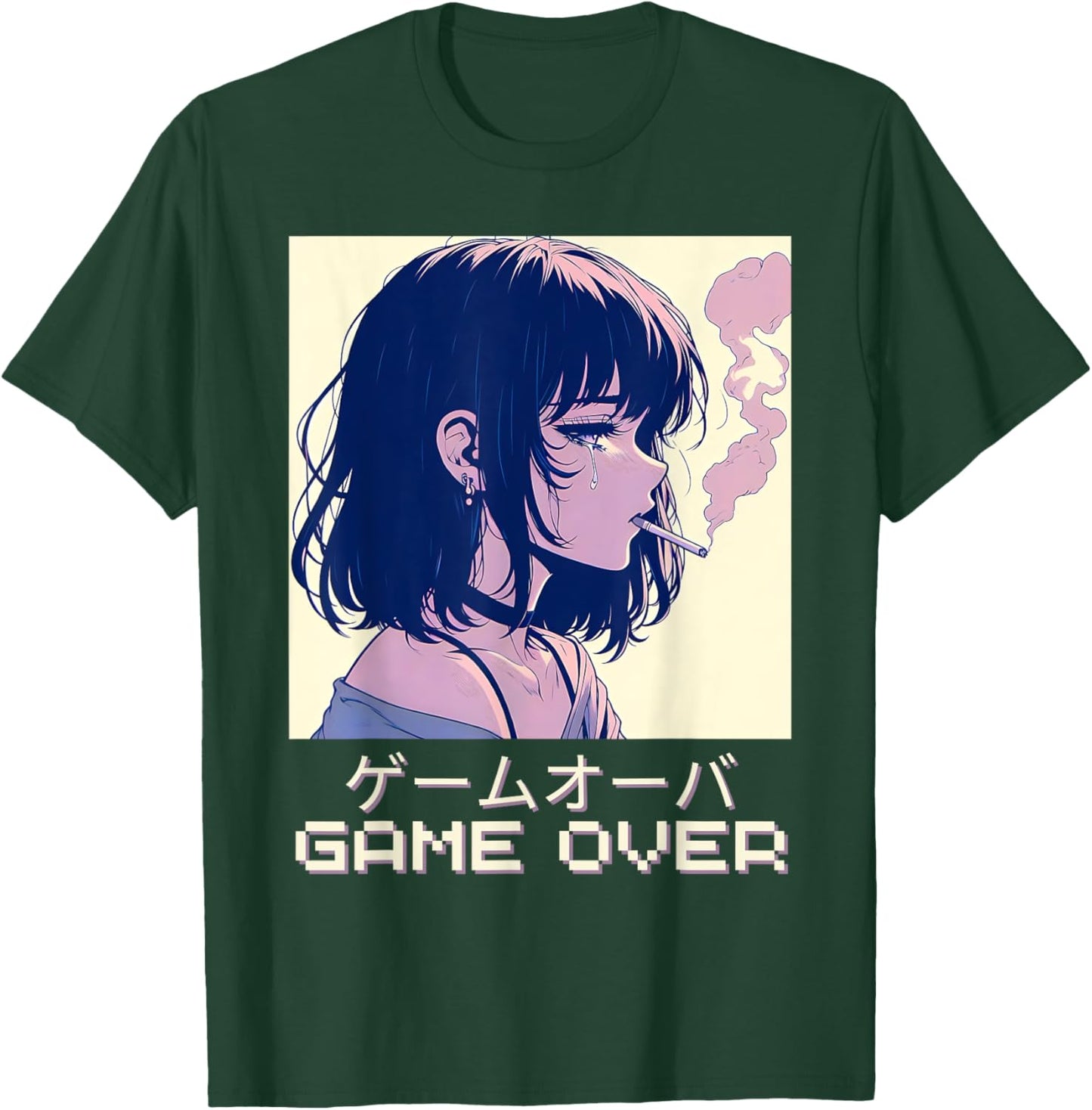 90s Japanese Sad Anime Girl Game Over Vaporwave Aesthetic T-Shirt - T-Shirt | Forest