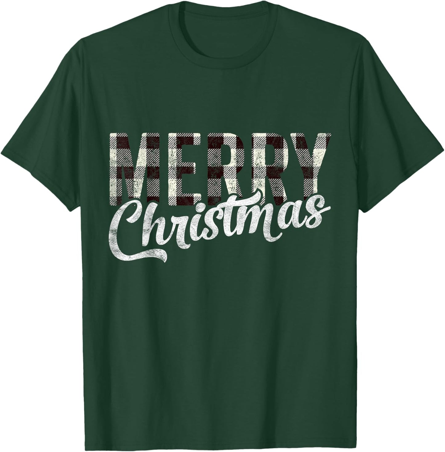 Merry Christmas Gift Funny Woman Xmas White Buffalo Plaid T-Shirt - T-Shirt | Forest