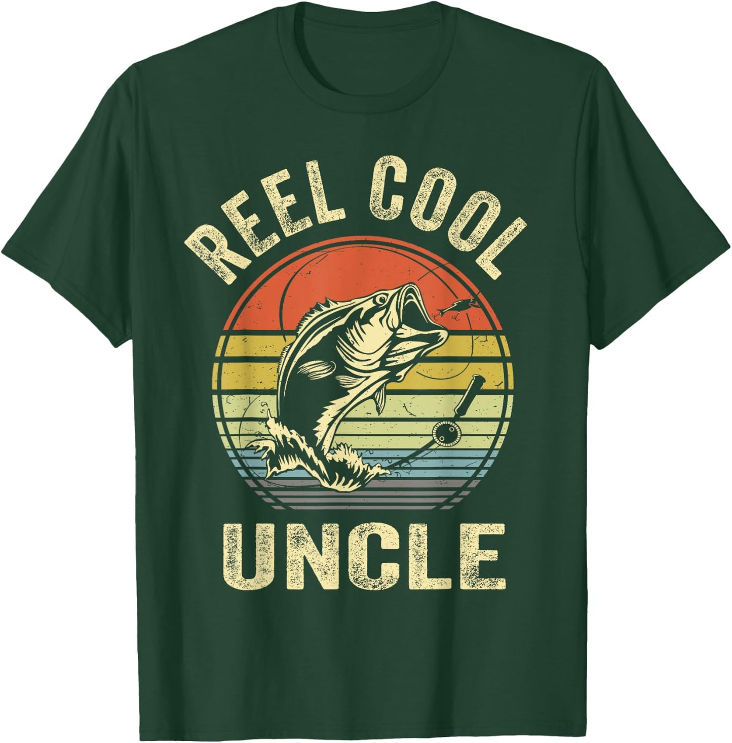 Fishing Reel Cool Uncle Bass Fish Funny Dad Graphic T-Shirt - T-Shirt | Forest