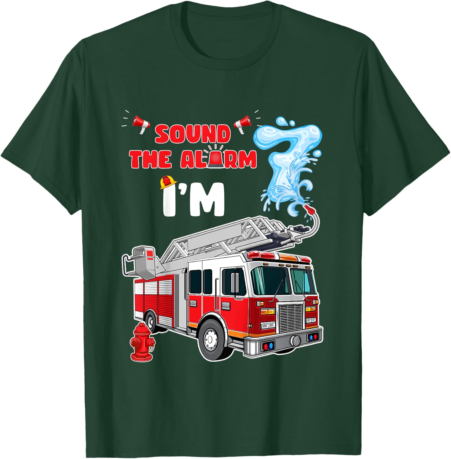 Sound the Alarm I'm 7! Kids Fire Truck Firefighter Birthday T-Shirt - T-Shirt | Forest