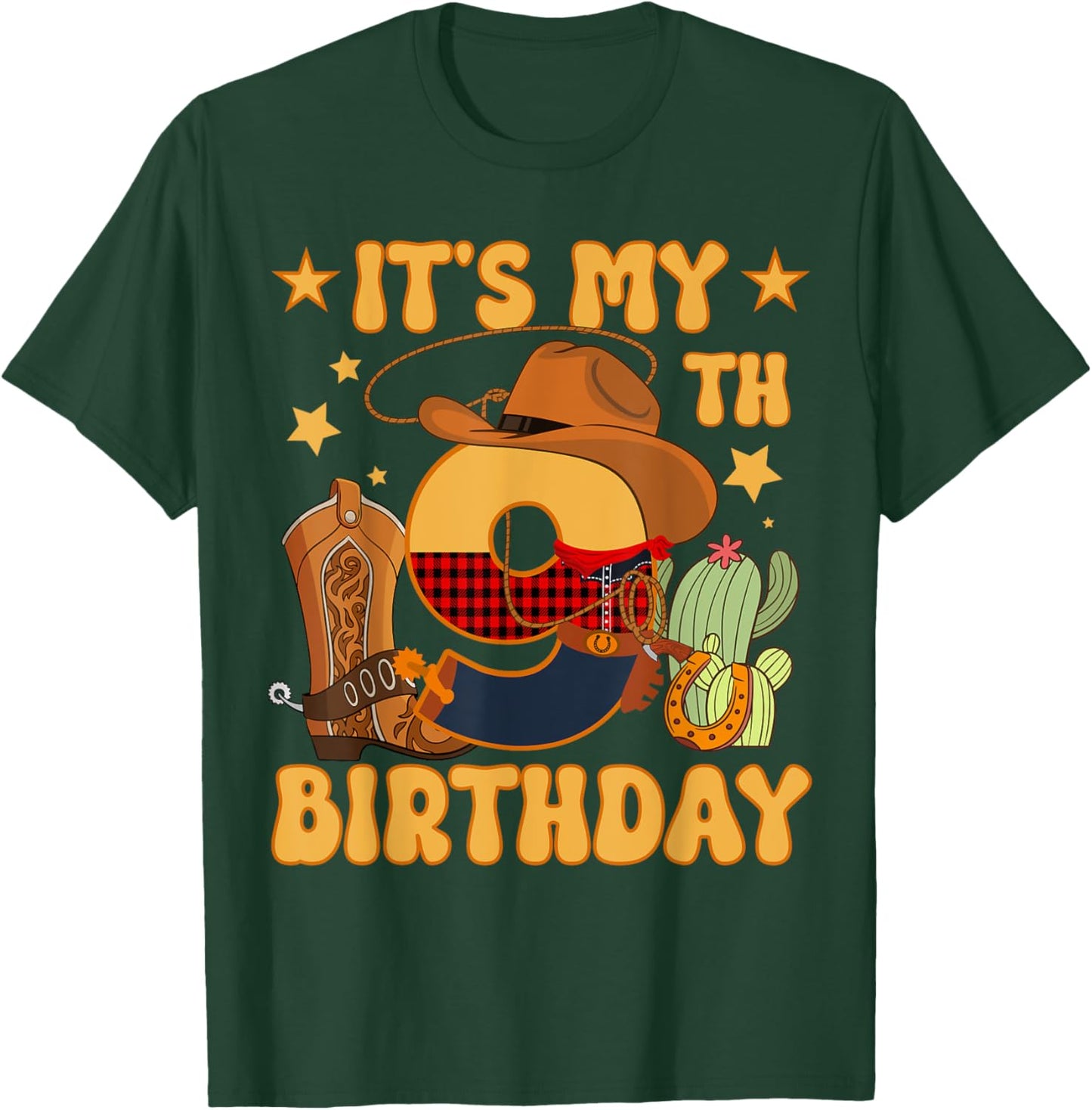 It's My 9th Birthday Cowboy Rodeo Horse 9 Year Old Bday Boy T-Shirt - T-Shirt | Forest